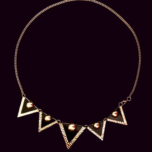 Statement Necklace | Gold & Black Triangles with Textured Gold - Picture 2 of 6